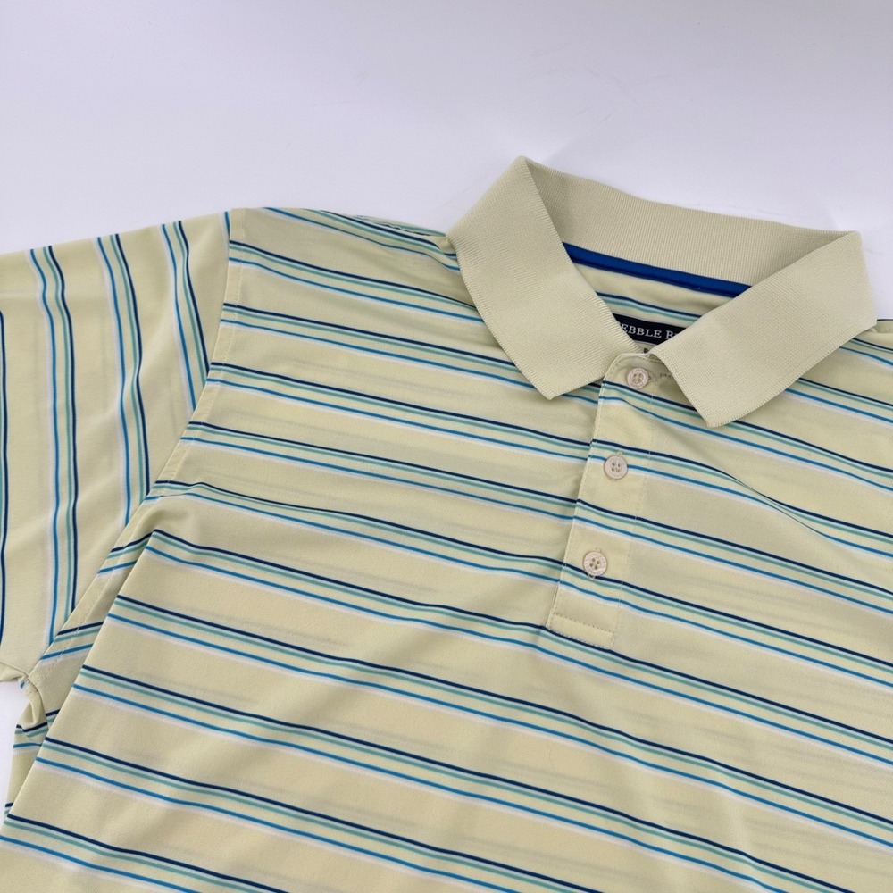 Pebble Beach Polo Shirt Mens‎ Large Yellow Striped Dry-Luxe Performance Golf Top